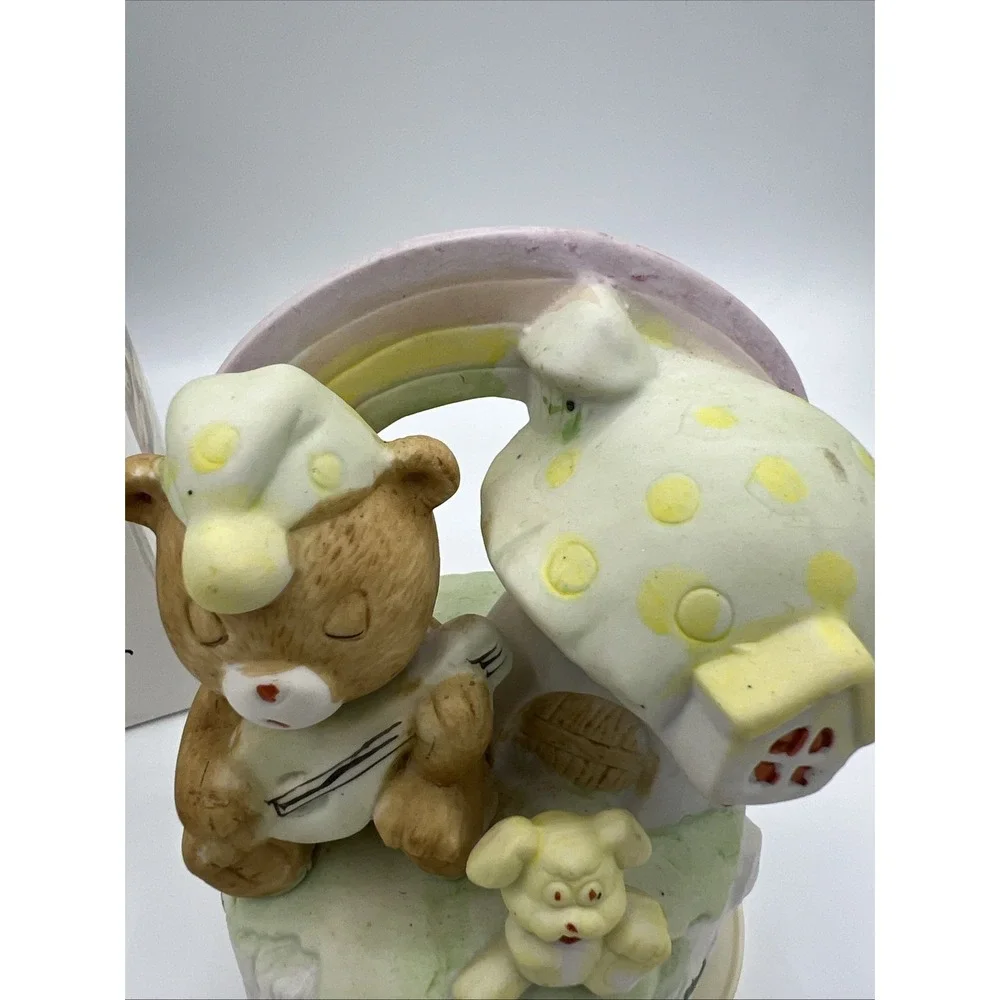 Vintage 1980s Musical Porcelain Rainbow Bear Rotating Music Box w/ Original Box